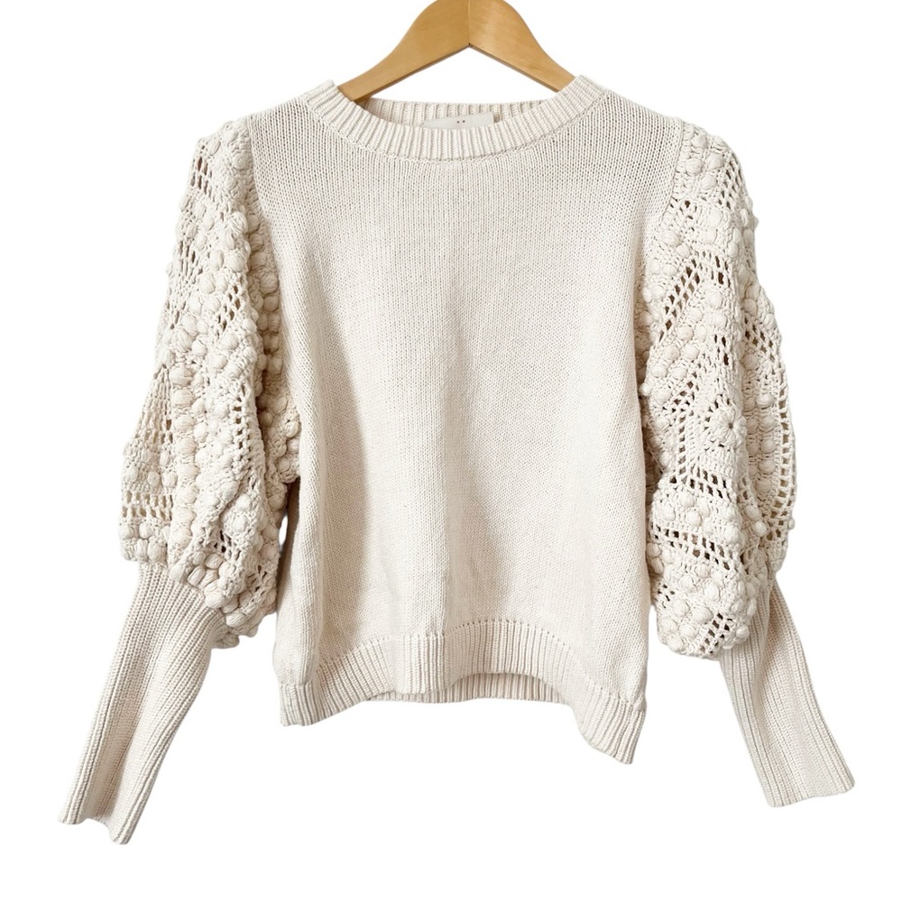 Stella Pardo Anthropologie Cream Fiorella Balloon Sleeve Handmade Sweater Medium